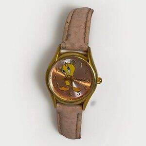 Vintage 90’s Looney Tunes Tweety Bird Watch Pink Dial New Battery Armitron